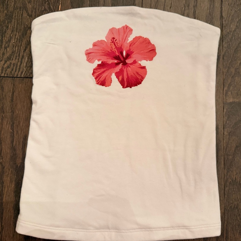 Wild Fable White Tube Top with Pink Hibiscus